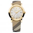 Women Watch Burberry BU1398 Haymarket Strap Size 38mm Color Beige