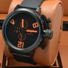 Men Watch U-Boat Chronograph Stainless Steel Case Rubber Strap Bezel Black