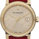 Women Watch Burberry BU9017 Large Check Red Leather Fabric Strap Size 38mm