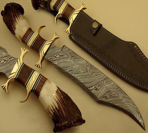 Damascus Hunting Knife with Stag Handle