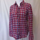 Talbots Blouse Shirt Women's Size 4 Long Sleeve Button Front Plaid Ruffle