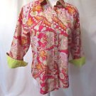 Lauren Ralph Lauren Shirt Blouse Women's 6 Paisley Pink 3/4 Sleeve Contrast Cuff