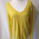 Talbots Pima Cotton Sweater Women's Large Bright Yellow Deep V Neck Cable Accent