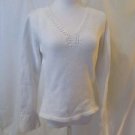 Talbots Womens Petites Small V Neck White Sweater