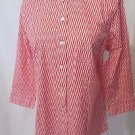 Talbots Women's 6P 3/4 Sleeve Button Front Shirt. Red and White Design