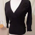 BCBG Max Azria Black Knit V-Neck 3/4 Shirt Top Sweater Size M Beaded Flower
