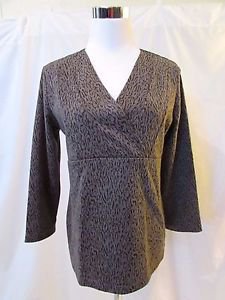 Chico's Top Shirt Women's 1 (Medium) Gray Animal Print 3/4 Sleeves V-Neck