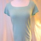 Talbots Shirt Top Women's Petite Square Neck Line Short Sleeve Light Mint Green