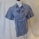 Lauren Ralph Lauren Ruffle Front Blouse Women's M Blue White Puffed Sleeves