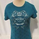 Hard Rock Cafe Foxwoods T Shirt Women's Size Large Cap Sleeves  Teal