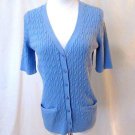 Talbots Petites Pima Cotton Cable Cardigan Sweater Women's Medium Blue