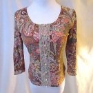 Talbots Cardigan Sweater Women's Petite S Paisley Floral Beads Pearl Buttons