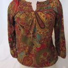 LAUREN RALPH LAUREN Peasant Shirt Women Size PS 3/4 Sleeves Paisley Bohemia Top
