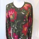 Talbots Petites Cardigan Sweater Women's P Green Floral Zipper Front Long Sleeve