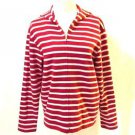 Talbots Hooded Cardigan Women's Size Small Striped Red & White Zipper Front
