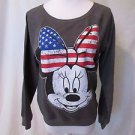 Minnie Mouse Top Shirt Women's Gray Medium Long Sleeve Distressed Patriotic