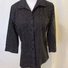 Chico's Career Blouse Size 0 (reg. Small/4) Black Polka Dot Design 3/4 Sleeve