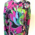Talbots Women's Pullover Blouse Mandarin Collar Btight Floral Long Sleeves Soft