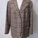 Pendleton 100% Virgin Wool Women's Blazer Large Vtg 1960s Brown Plaid Wide Lapel
