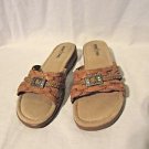 MINNETONKA Leather Sandals WOMENS 8 Tan Braided Stitched Leather Slides