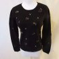 Talbots Petites Crew Neck Sweater Size P Black Embroidered Beaded Holly Design