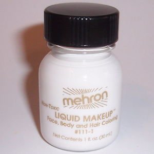 Theatrical Makeup Body and Hair Mehron Liquid Makeup 1 oz White Water Washable