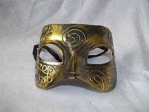 Eye Mask Men's Burnished Antique Gold Venetian Mardi Gras Masquerade Party Ball