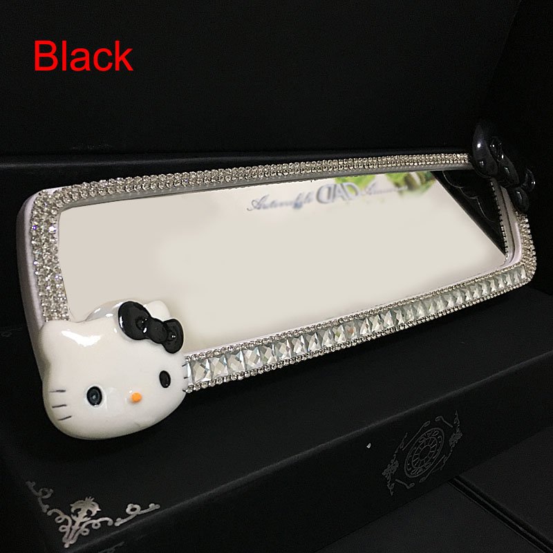 Black Hello Kitty Car Rearview Mirror Cover Decoration Crystal Interior