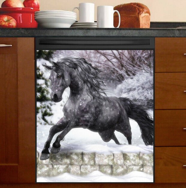 Kitchen Dishwasher Beautiful Winter Horse 4