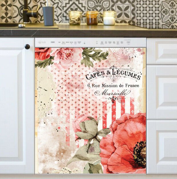 Kitchen Dishwasher Beautiful Vintage Roses and Poppies