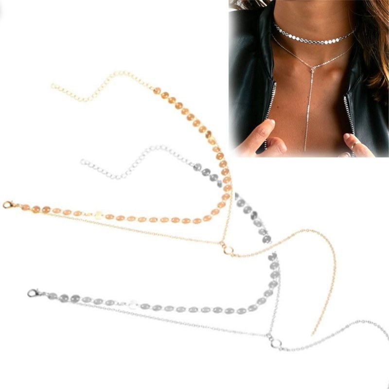 New Fashion Women Simple Multilayer Sequins Clavicle Chain Necklace