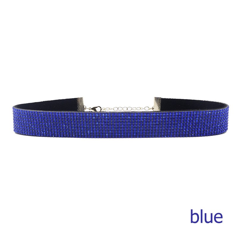 Punk Short Collar Velvet Choker Full Crystal Necklace Bohemia Rhinestone Necklace in Blue