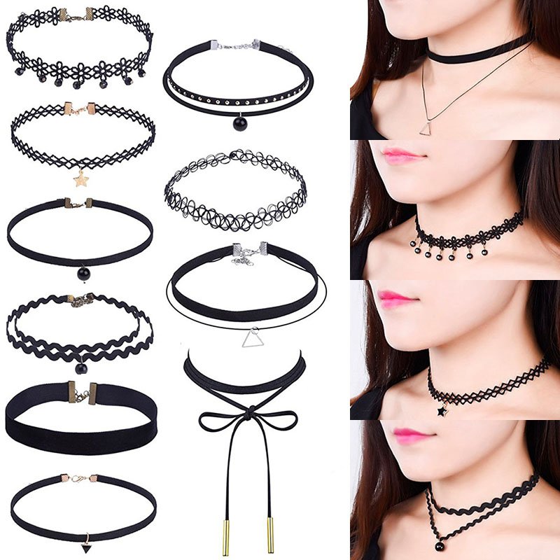 10 Pieces Black Choker Necklaces Stretch Tatto Choker for Women Girls