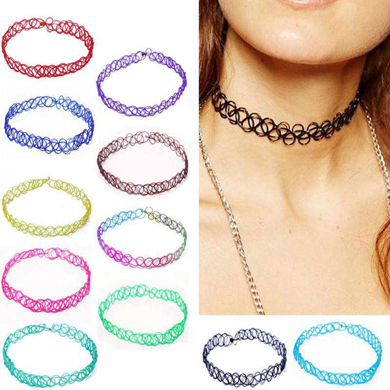 12 Colors 12 Pcs/pack Gothic Punk Vintage Stretch Elastic Chokers Necklace Elastic Women Jewelry