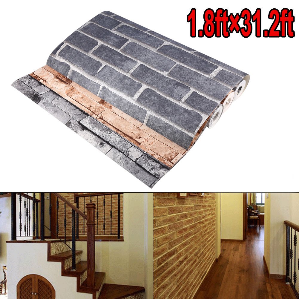 Black Grey Real Looking Deep Embossed Textured 3D Brick Pattern Wallpaper Roll