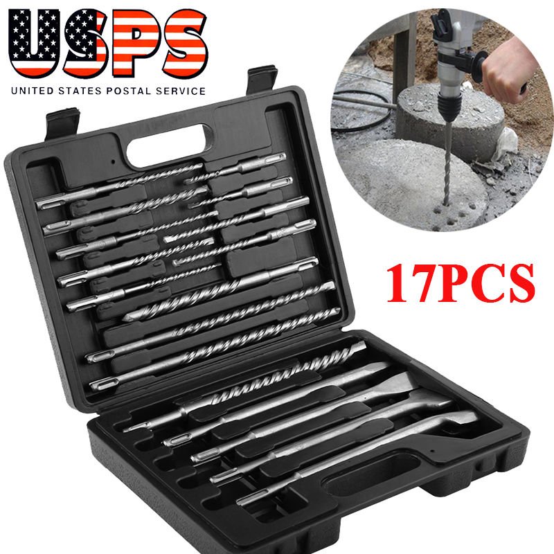 17pcs Rotary Hammer Drill SDS+ Plus Bit Bits Chisel Set Concrete Fits for Hilti