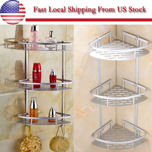 3 Layers Triangular Shower Shelf Bathroom Corner Rack Storage Basket Hanger -US