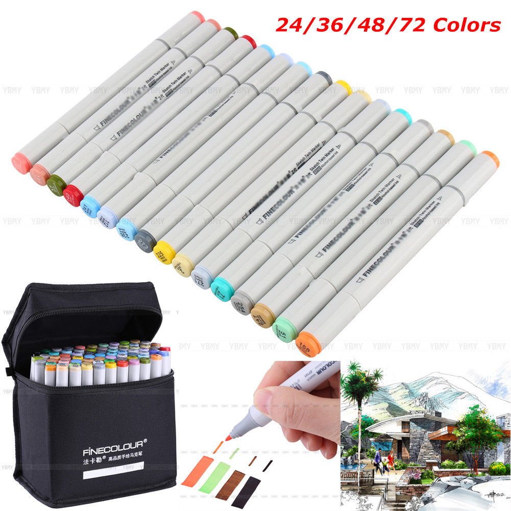FINECOLOUR Set Marker Pen Sketch Manga Graphic + Bag EF101 24 36 48 72 Color