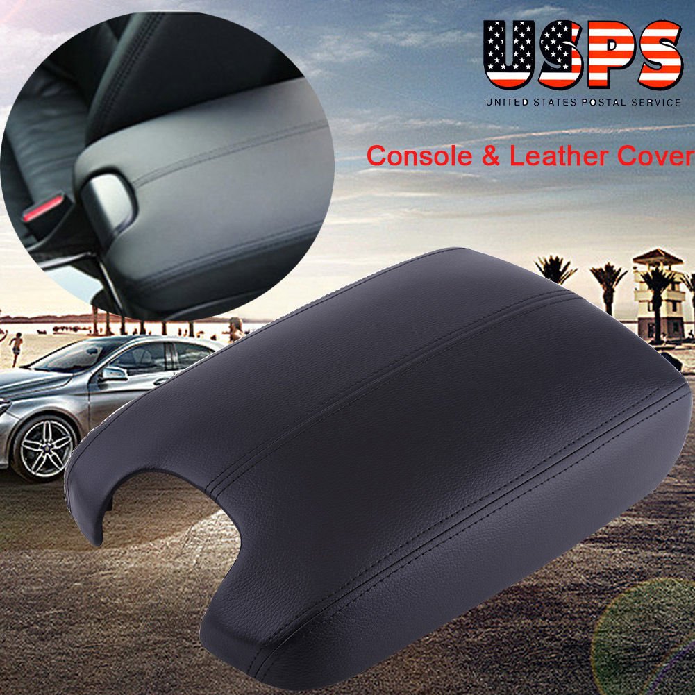 Black Hand Leather Arm Rest Cover & Base Console Lid For 08- 12 Honda Accord