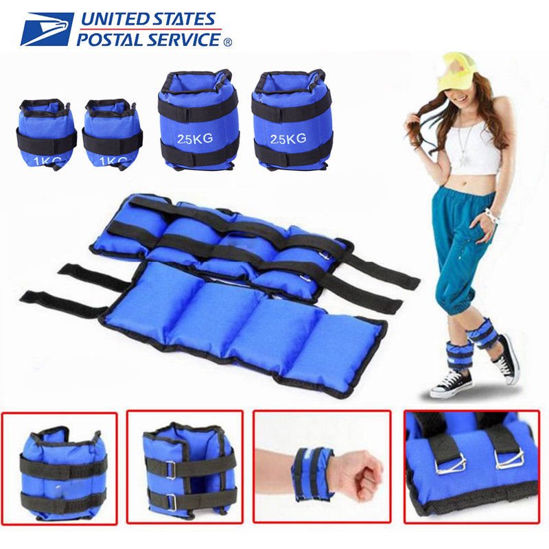 1Pair Adjustable Ankle Weights Pair Running Wrist Arm Gym Leg Exercise Blue New