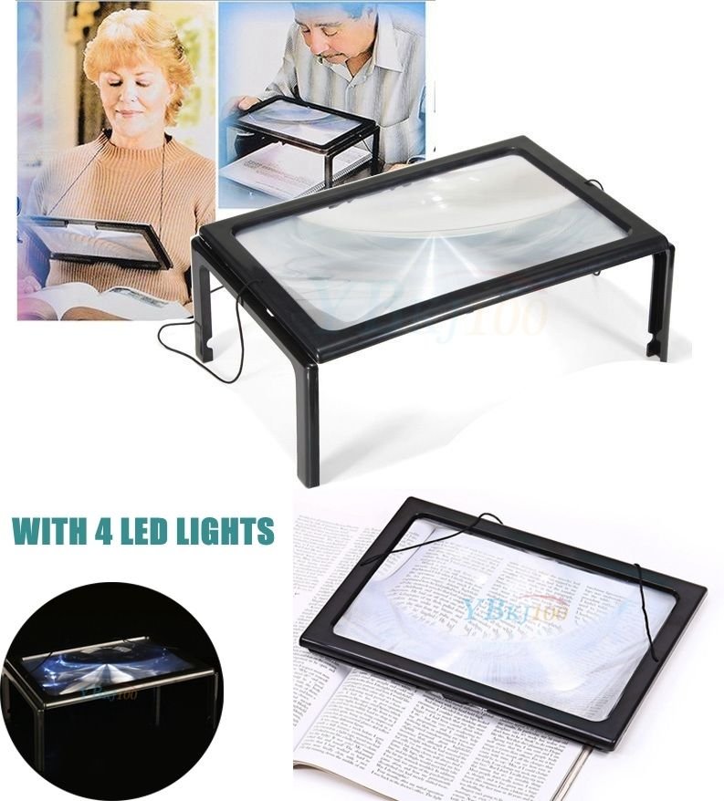 2017 A4 Page Hands Free 3x Magnifying Glass With Light LED Magnifier Reading US