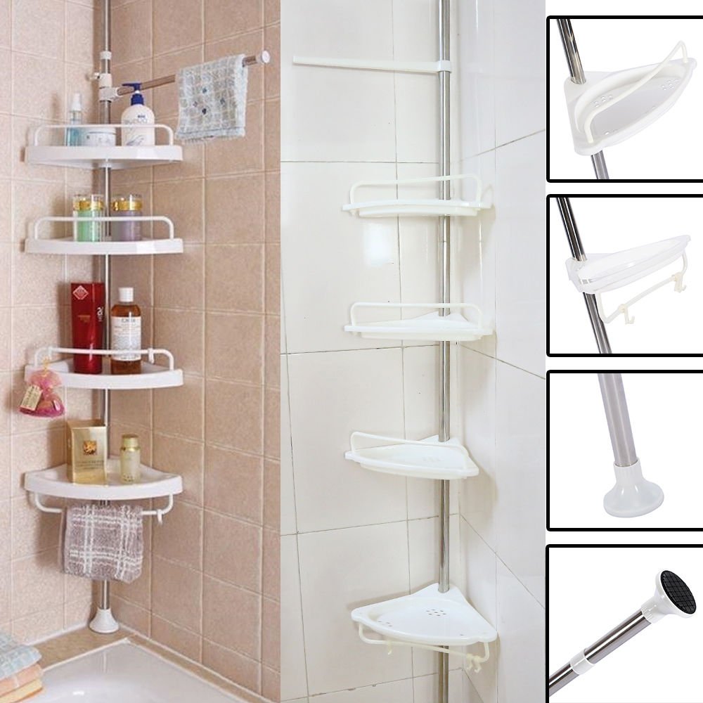 2-4Layer Triangular Shower Shelf Bathroom Corner bath Rack Storage Basket Hanger