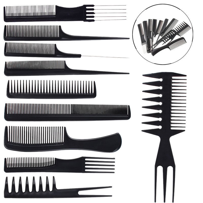 10 Piece Hair Styling Comb Set Professional Black Hairdressing Brush Barbers New