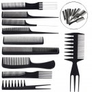 10 Piece Hair Styling Comb Set Professional Black Hairdressing Brush Barbers New