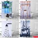 Bathroom Waterproof Fabric Shower Curtain Tree Roller 70"x70" Rings Hooks Black