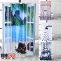 Bathroom Waterproof Fabric Shower Curtain Tree Roller 70"x70" Rings Hooks Black