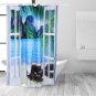 Bathroom Waterproof Fabric Shower Curtain Tree Roller 70"x70" Rings Hooks Black