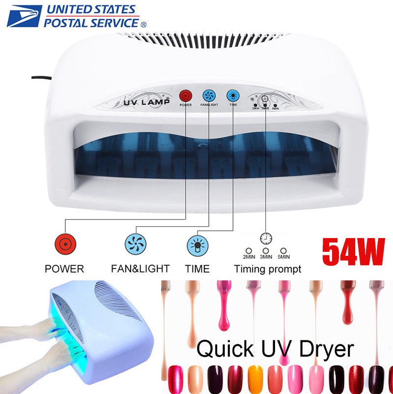 54W 2 Hands UV Nail Dryer Machine Gel Light Lamp Timer Art Polish Manicure W/Fan