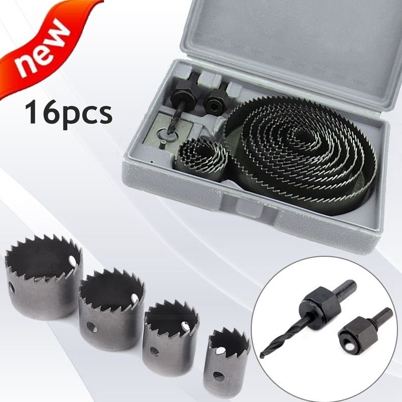 16 Hole Saw Kit Metal Circle Cutter Round Drill Wood Alloy Case 19mm-127mm DIY