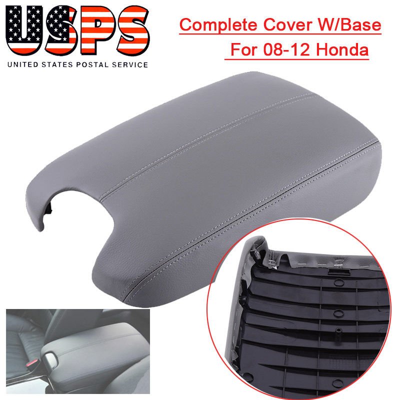 GRAY LEATHER ARMREST CONSOLE COVER COMPLETE REPLACEMENT FOR HONDA ACCORD 08-12 (